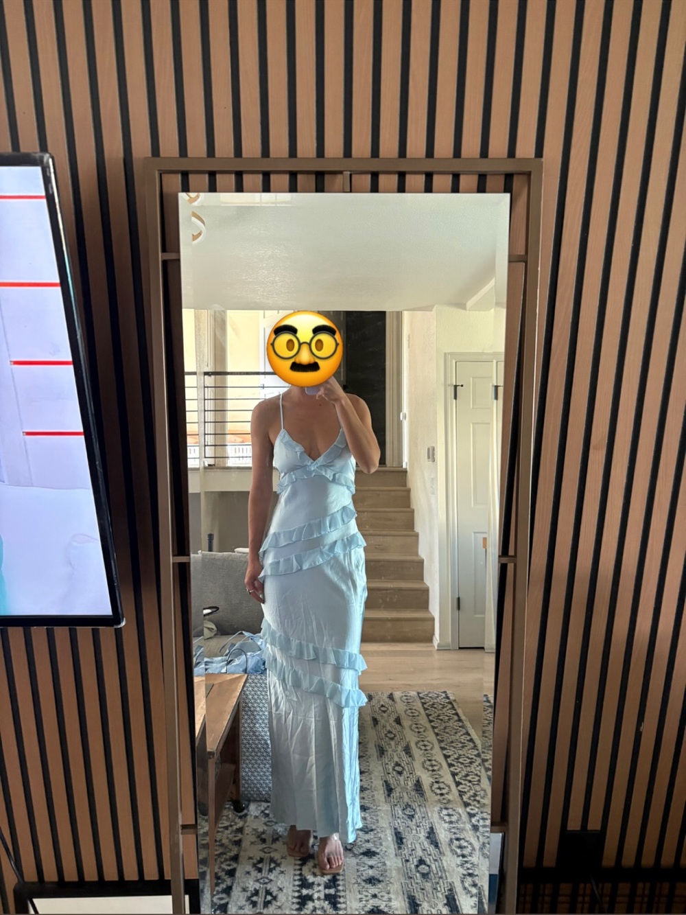 Never worn— Beginning Boutique Light Blue Ruffle Slip Dress - Picture 1 of 4